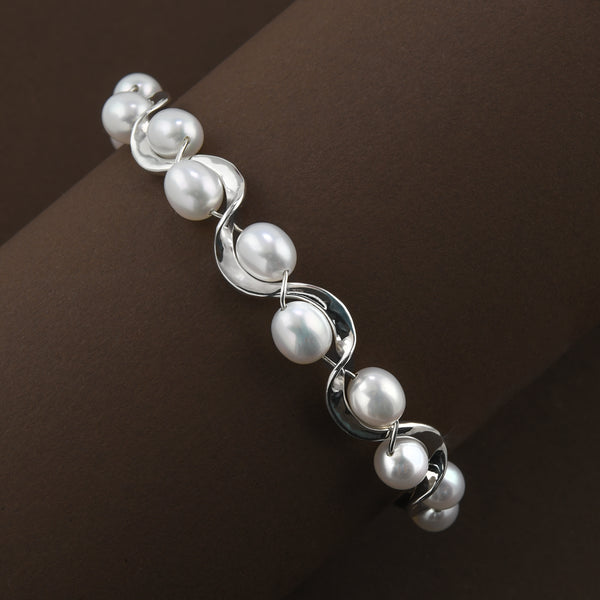 Pearl Ruffle Bracelet in Sterling Silver by Tom Kruskal, Size Medium