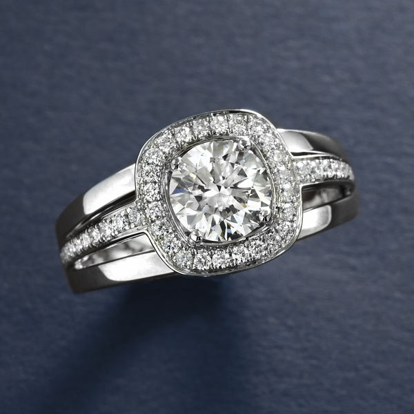 Modern Cushion Halo Diamond Ring