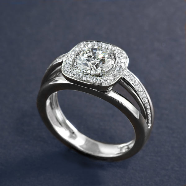 Modern Cushion Halo Diamond Ring