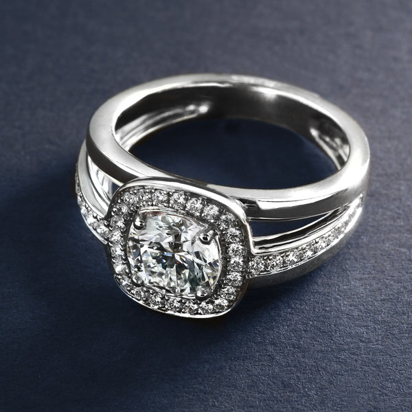 Modern Cushion Halo Diamond Ring